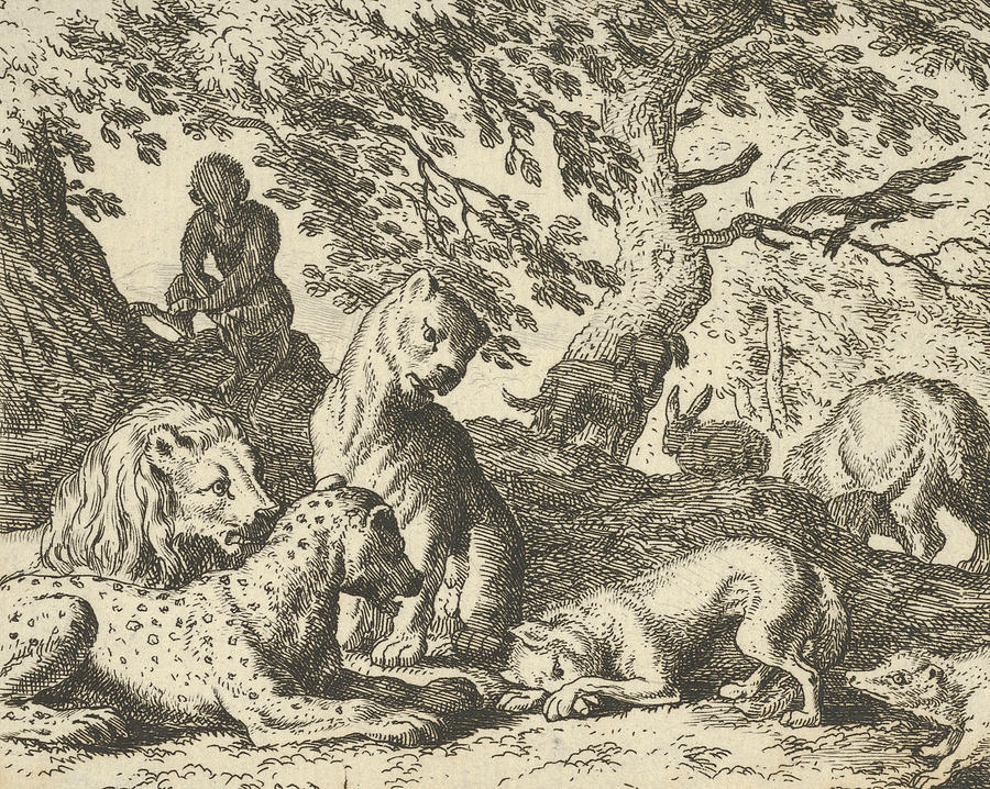 Renard Falsely Accuses His Father of Conspiring Against the Lion Relief by Allaert van Everdingen