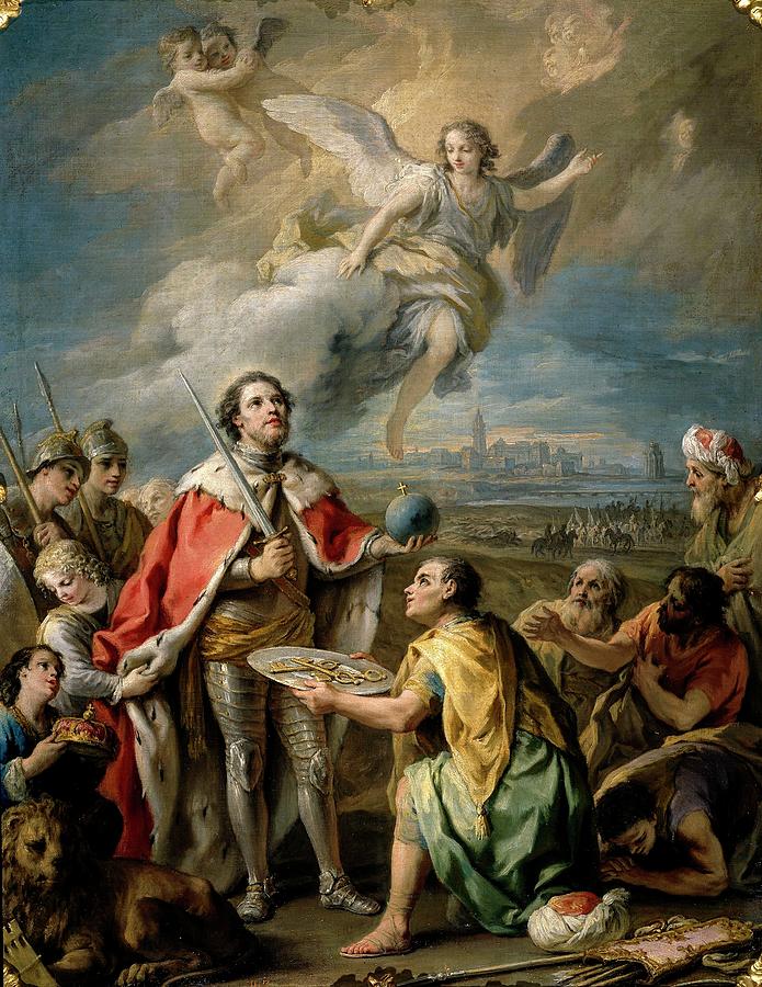 Rendicion de Sevilla al rey San Fernando, Second half 18th century, Fr... Painting by Charles Joseph Flipart -1721-1797-