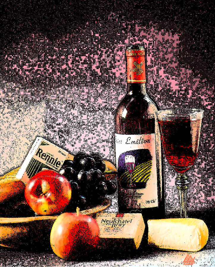 Still Life Food And Wine With Rennies For Humour. Digital Art