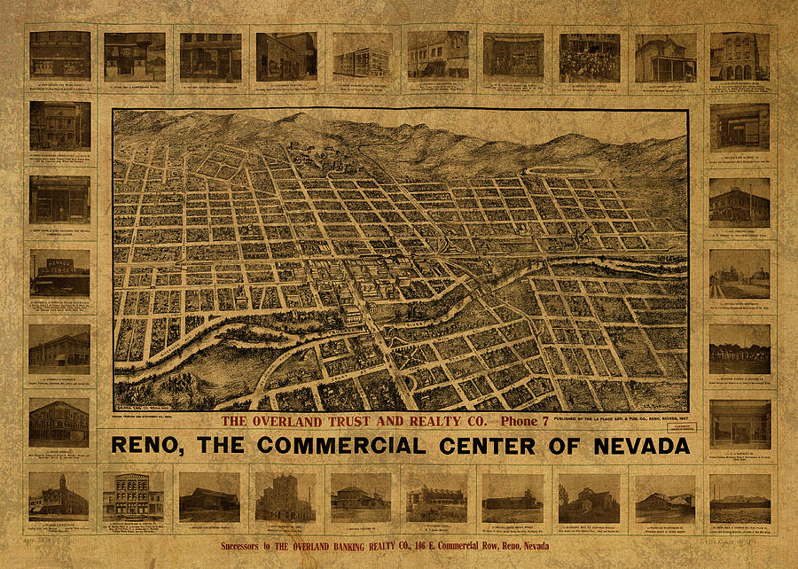 Reno Mixed Media - Reno Nevada Vintage City Street Map 1907 by Design Turnpike