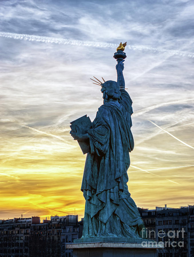 Replica Of The Liberty Statue Against The Sunset In Paris Photograph By Ulysse Pixel