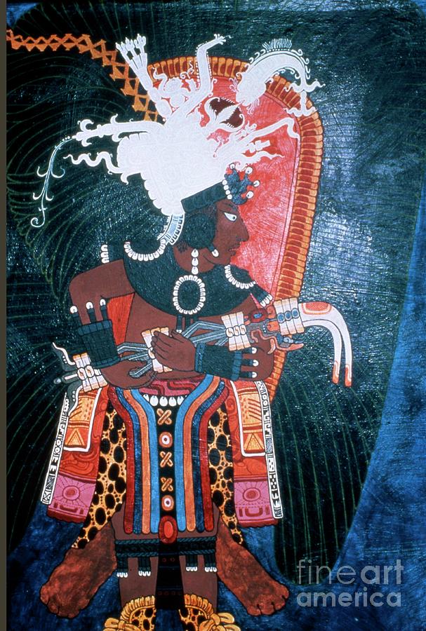Mayan Painting - Reproduction Of A Mural Showing A Ruler Dressed For A Ceremony, From The Temple Of Murals, Bonampak by Mayan