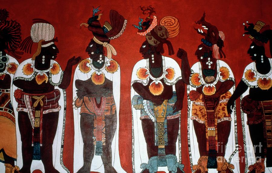 Mayan Painting - Reproduction Of A Mural Showing Noble Men Dressed For A Ceremony, From The Temple Of Murals, Bonampak by Mayan