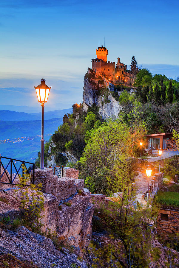 Republic Of San Marino, San Marino, San Marino, Rocca Cesta (second Tower) By Night Digital Art by Davide Erbetta