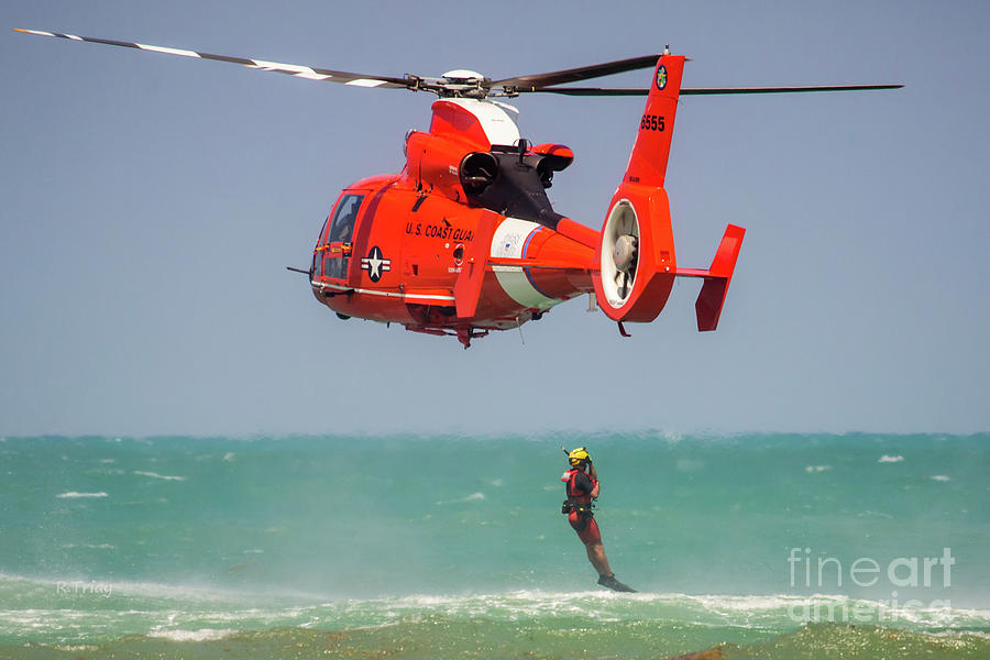 Rescue Diver US Coast Guard H-65 Helicopter Photograph by Rene Triay FineArt Photos