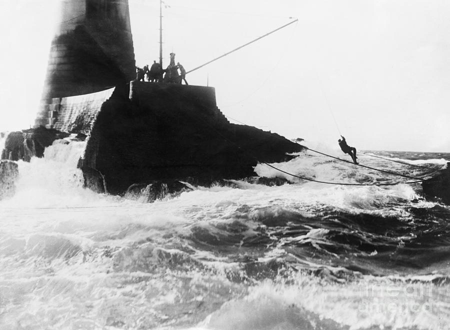 Rescuing Of The Wolfrock Lighthouse Cew Photograph by Bettmann
