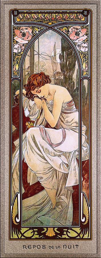 Rest Of The Night by Alphonse Mucha Painting by Rolando Burbon