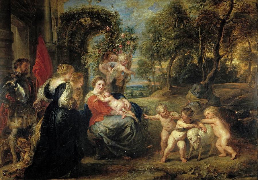 Rest on the Flight from Egypt, with Saints, 1632-1635, Flemish School, Oil... Painting by Peter Paul Rubens -1577-1640-