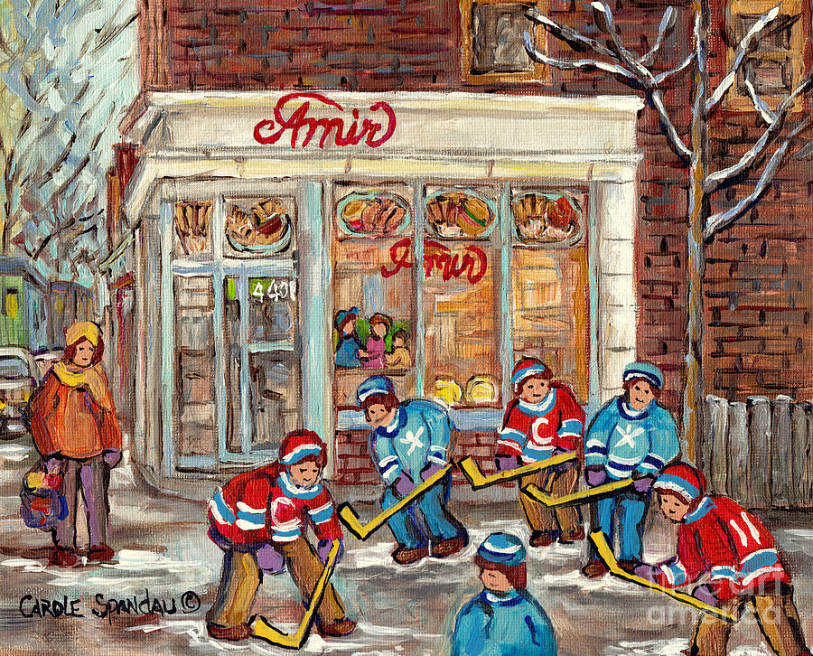 Restaurant Amir Verdun Montreal Winter Scene Painting Canadian City Scene C Spandau Hockey Artist Painting by Carole Spandau