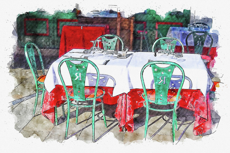 Fork Digital Art - Restaurant #watercolor #sketch #restaurant #table by TintoDesigns