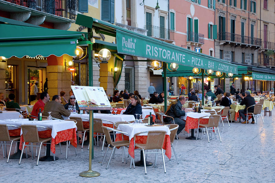 Restaurants Overlooking Piazza Bra, At Photograph by David C Tomlinson