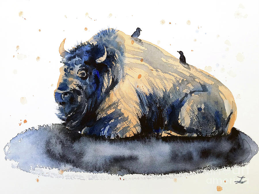 Resting Bison Painting by Zaira Dzhaubaeva