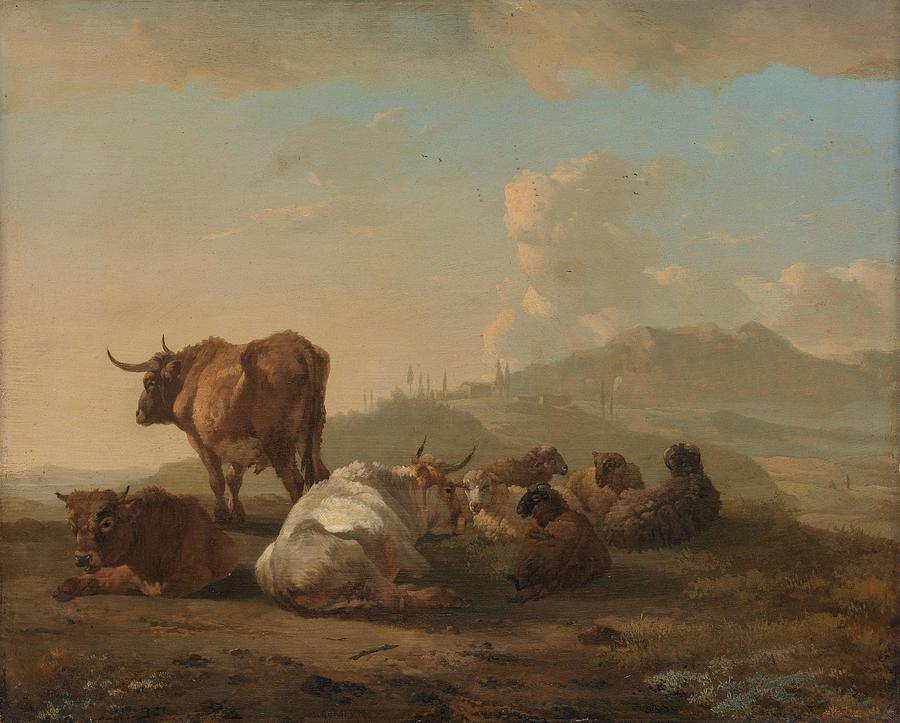 Oil On Panel Painting - Resting herd. by Willem Romeyn