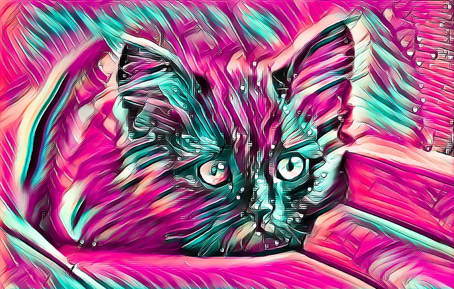 Resting Kitten Abstract Pink Digital Art by Don Northup