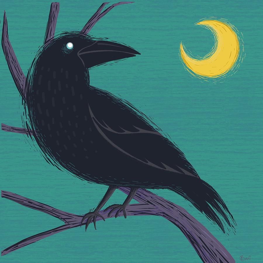 Raven Painting - Restless Raven Once Upon A Midnight Dreary  by Little Bunny Sunshine