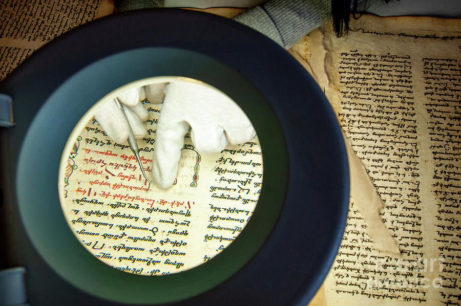Book Photograph - Restorer Restoring An Old Manuscript by Marco Ansaloni / Science Photo Library