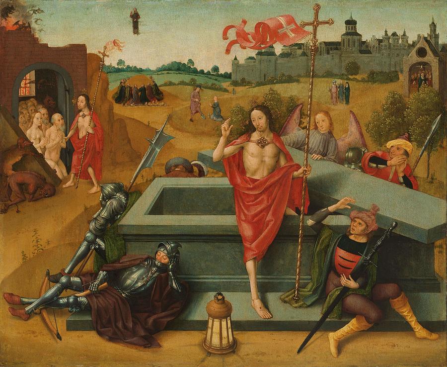 Resurrection of Christ. Painting by Master of the Amsterdam Death of the Virgin -circle of-