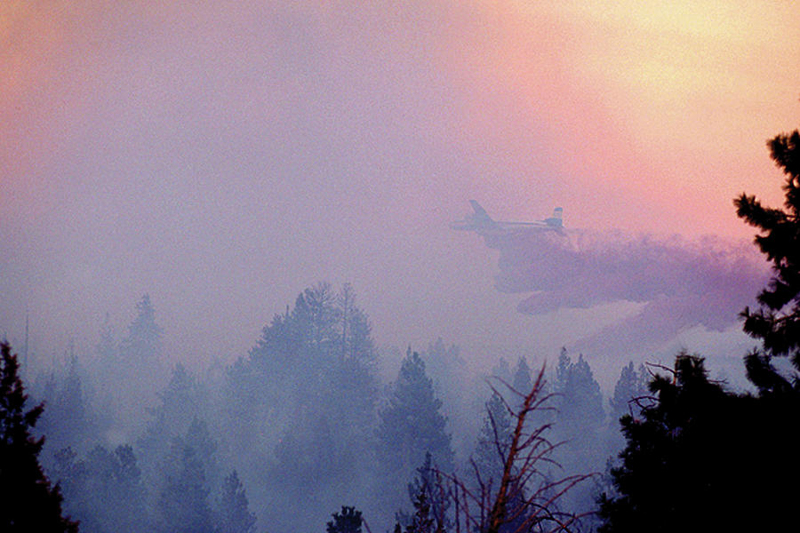 Retardent drops over Forest Fire Painting by Bob Nichols