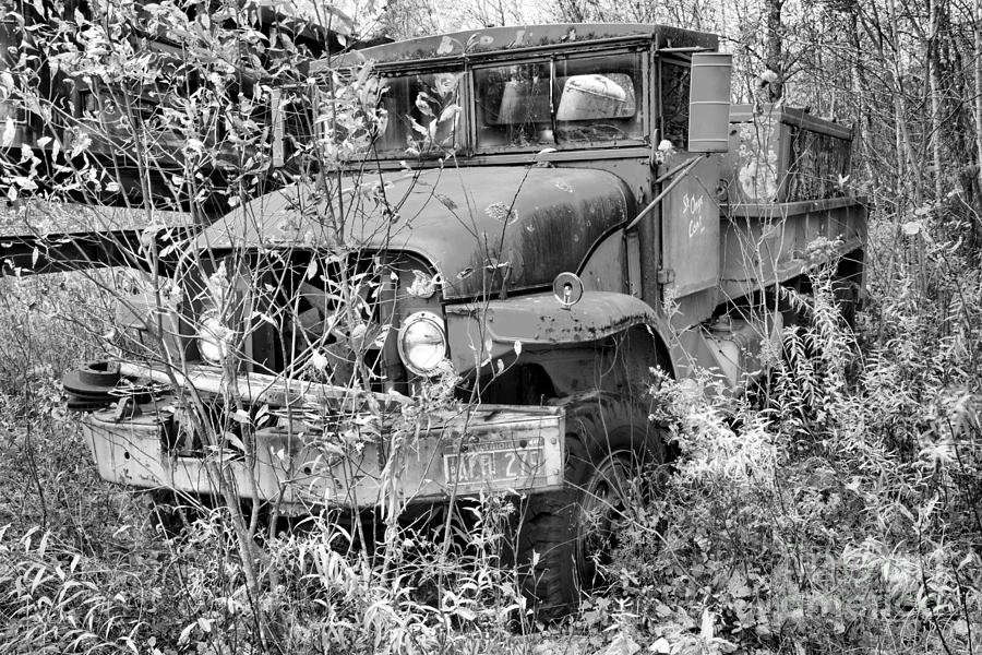 Retired Red Fire Truck Black And White Photograph by Adam Jewell