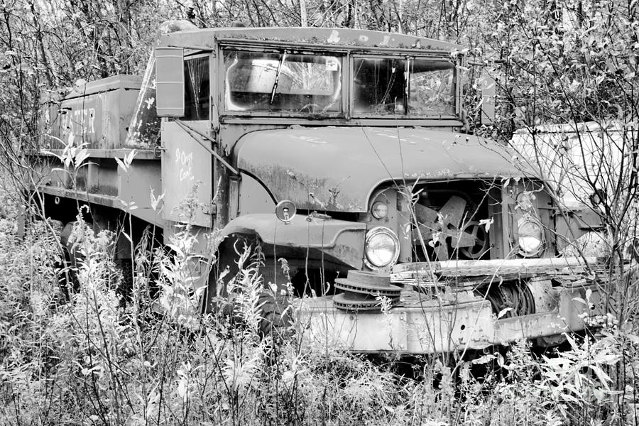 Retired Vermont Fire Tanker Black And White Photograph by Adam Jewell