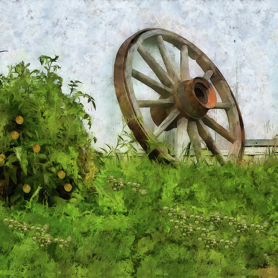 Retired Wagon Wheel  Digital Art by Leslie Montgomery