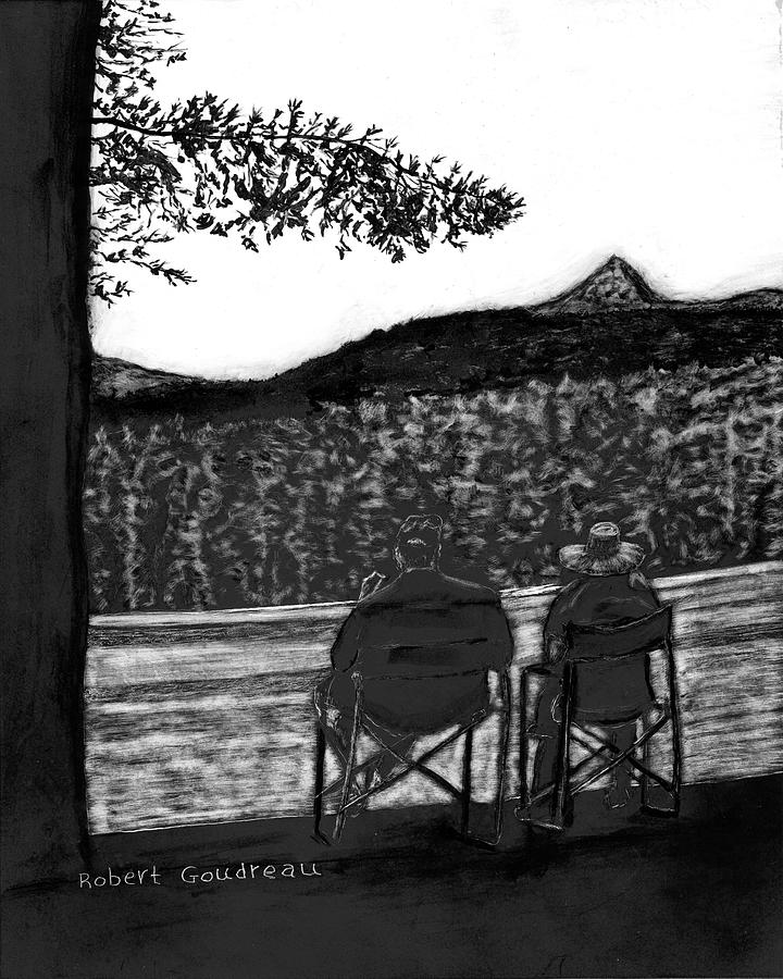 Lake Scene Drawing - Retirement by Robert Goudreau Lake Scene Drawing - Retirement by Robert Goudreau