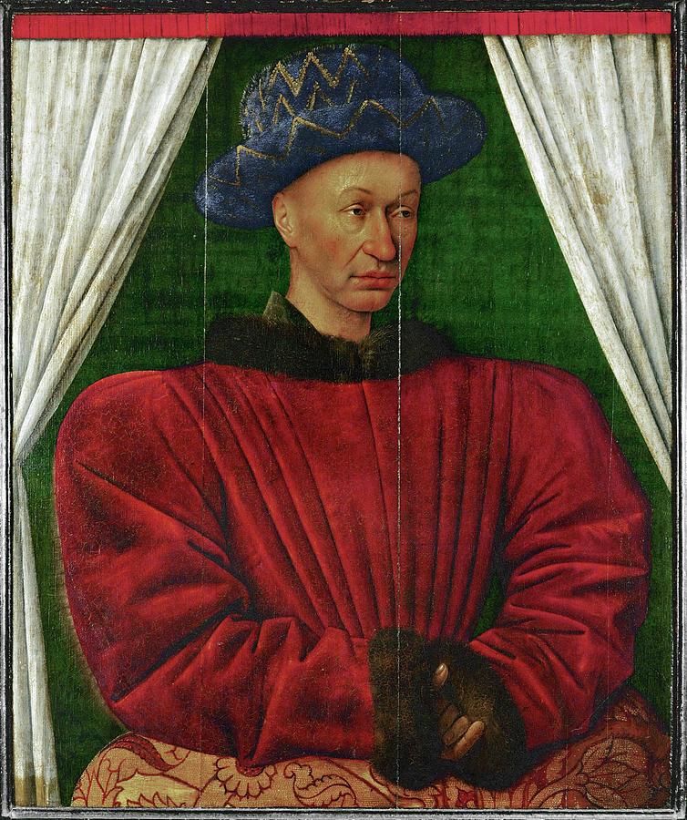 Retrato del rey Carlos VII de Francia -1403-1461-. 85x70. JEAN FOUQUET . Painting by Jean Fouquet -c 1420-1481-