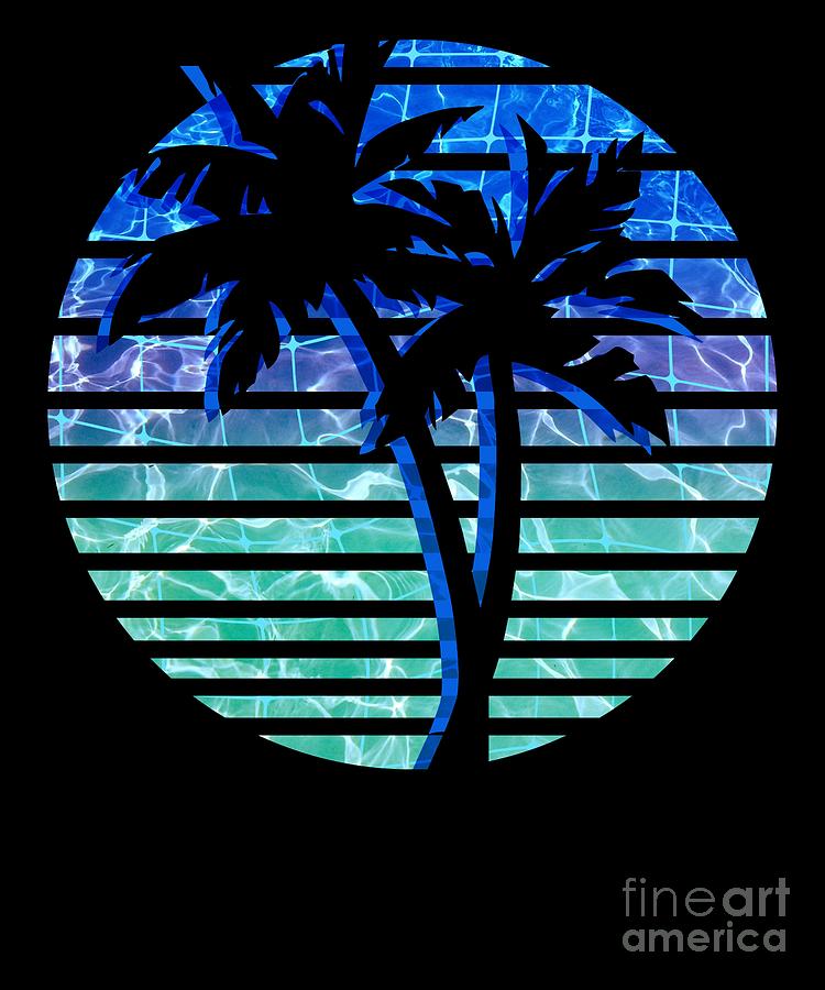 Retro 1980s 1990s Vaporwave Palm Trees Water Grid Background