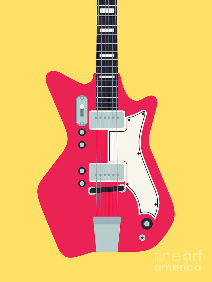 Guitar Still Life Digital Art - Retro 60s Surf Rock Electric Guitar - Canary by Organic Synthesis
