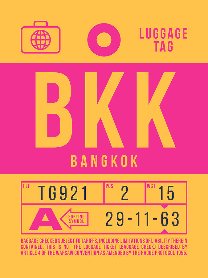 Airline Digital Art - Retro Airline Luggage Tag 2.0 - Bkk Bangkok Thailand by Organic Synthesis Airline Digital Art - Retro Airline Luggage Tag 2.0 - Bkk Bangkok Thailand by Organic Synthesis