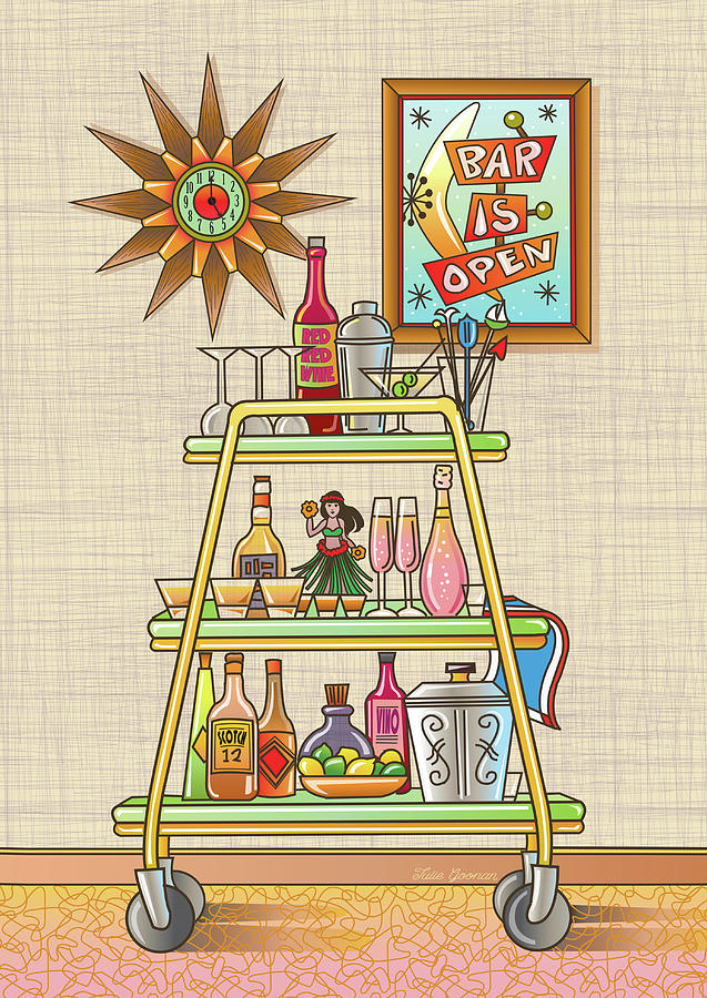 Bottle Digital Art - Retro Bar Cart by Julie Goonan