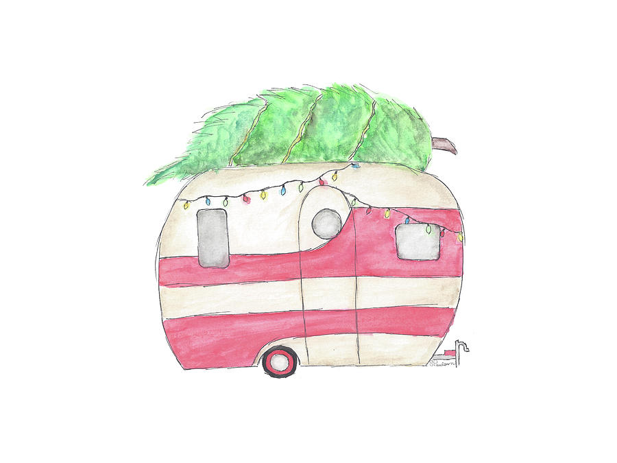 Christmas Painting - Retro Camper by Jacquie Gouveia