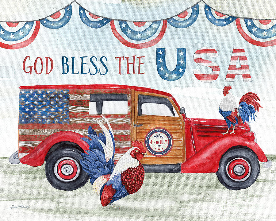 Rooster Painting - Retro Car USA by Jean Plout