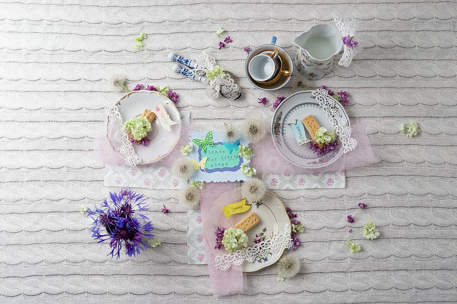 Retro Decoration Ideas For A Coffee Table With Flowers, Lace And Fabric Photograph by Mandy Reschke