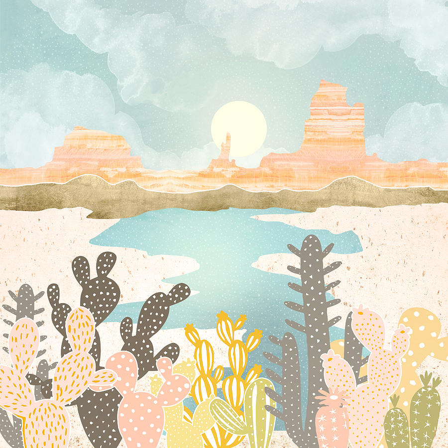 Nature Digital Art - Retro Desert Oasis by Spacefrog Designs
