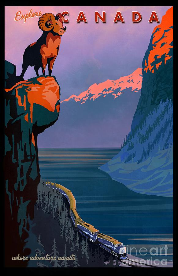 Ram Photograph - Retro Explore Canada train travel poster by Sassan Filsoof Ram Photograph - Retro Explore Canada train travel poster by Sassan Filsoof