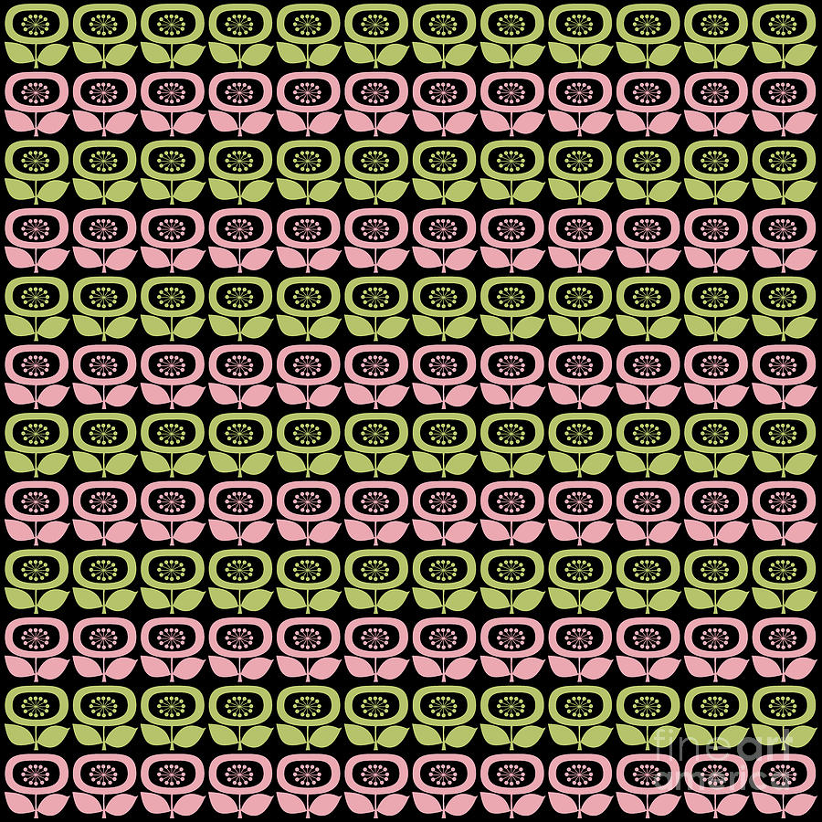 Retro Flowers in Green and Pink Digital Art by Donna Mibus