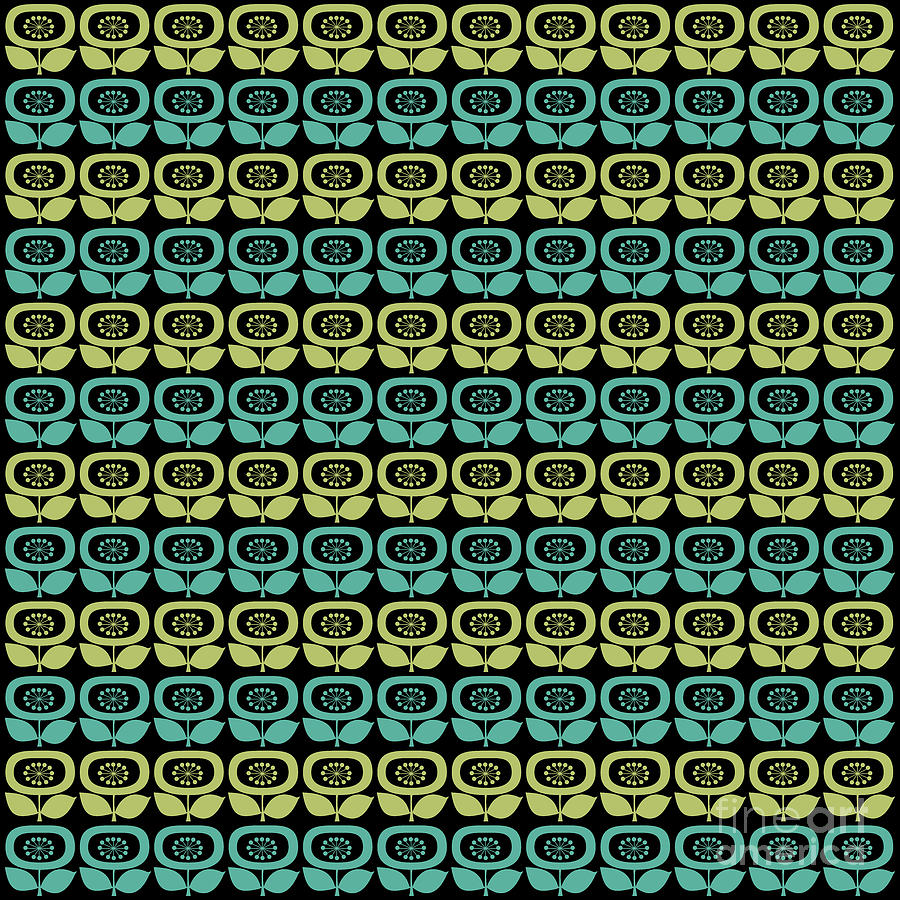 Retro Flowers in Green and Teal Digital Art by Donna Mibus