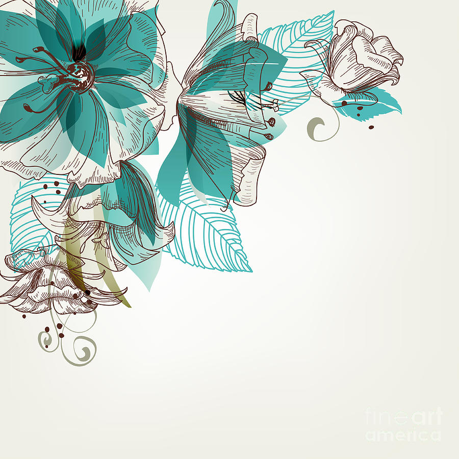 Gift Digital Art - Retro Flowers Vector Illustration by Danussa Gift Digital Art - Retro Flowers Vector Illustration by Danussa