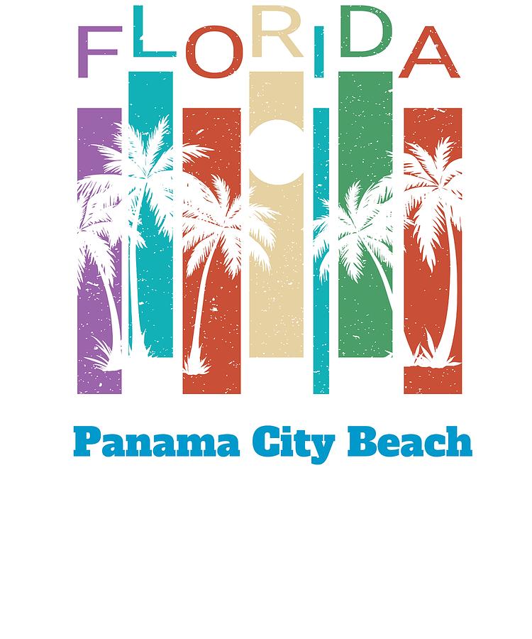 Beach Digital Art - Retro Panama City Beach Florida Palm Tree Souvenir Shirt by Hope and Hobby