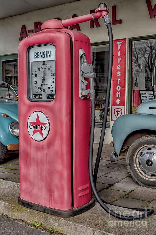 Retro Petrol Pump and Cars Photograph by Antony - Pixels