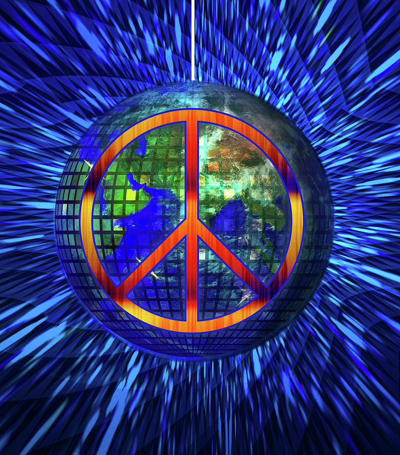 Retro Rainbow Peace on Earth Digital Art by Doreen Erhardt