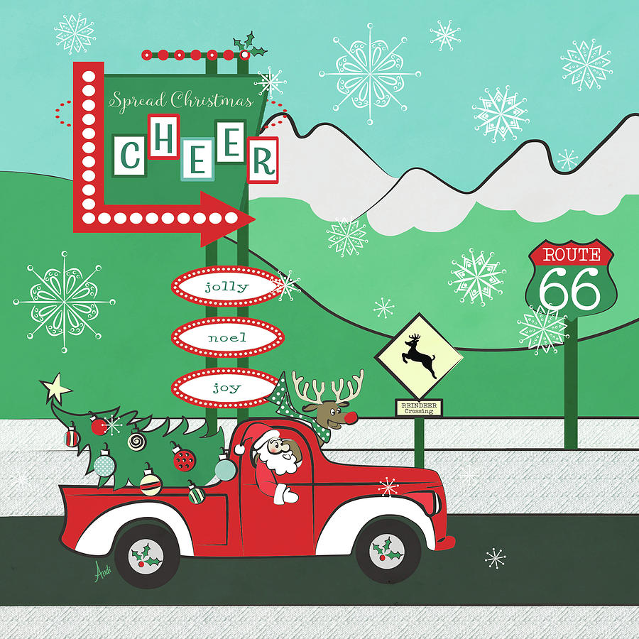 Holiday Mixed Media - Retro Santa Driving II by Andi Metz