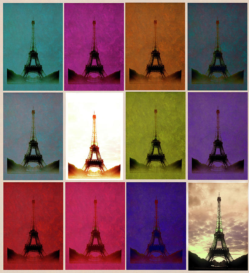 Retro-styled Eiffel Tower Repeated Photograph by Kathy Collins