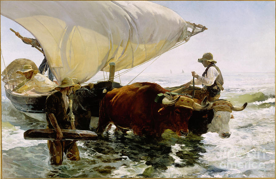 Return From Fishing Towing The Bark Drawing by Heritage Images