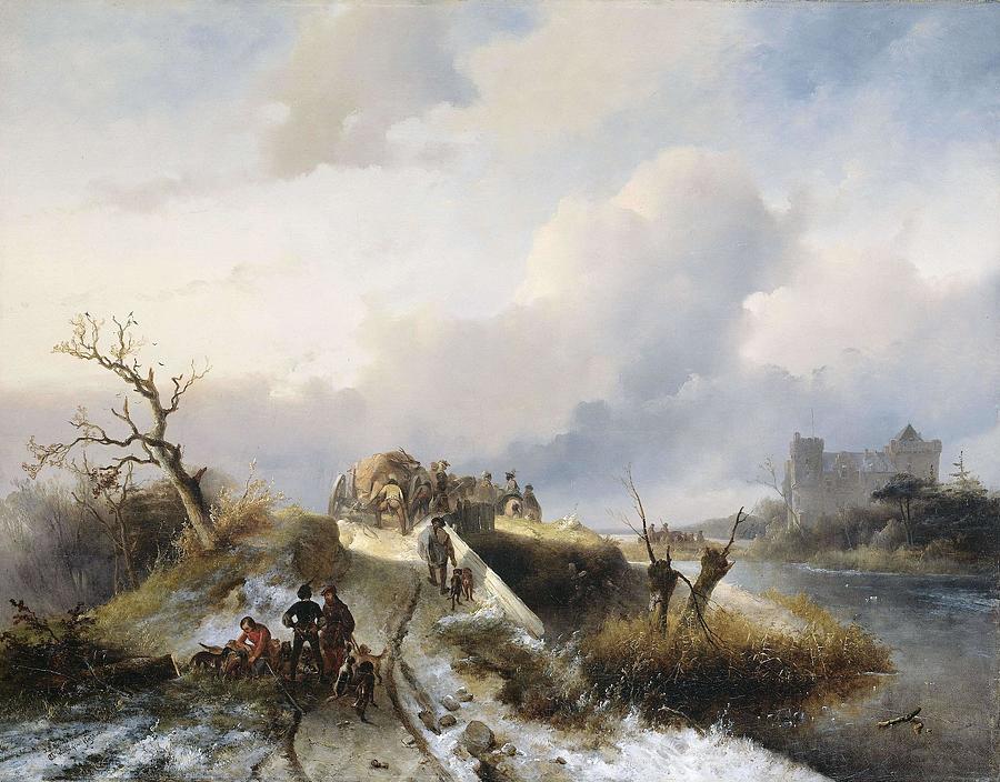 Return from the Hunt. Painting by Johannes Franciscus Hoppenbrouwers -1819-1866- Charles Rochussen -1814-1894- Return from the Hunt. Painting by Johannes Franciscus Hoppenbrouwers -1819-1866- Charles Rochussen -1814-1894-