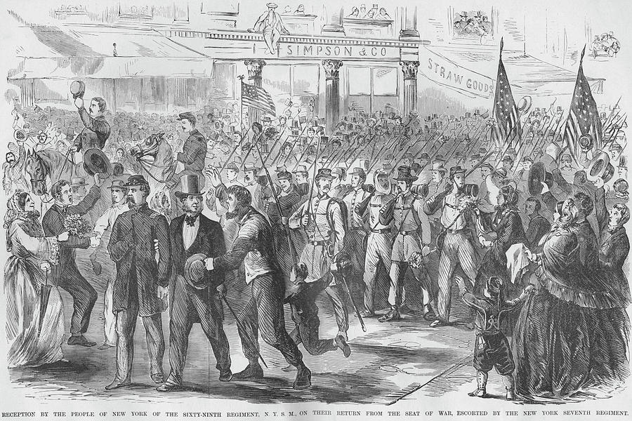 Return of New York's 69th Regiment Irishmen marching in Manhattan ...