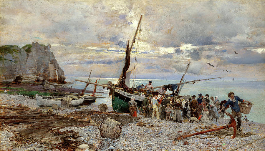 Giovanni Boldini Painting - Return of the Fishing Boats, Etretat, 1879 by Giovanni Boldini
