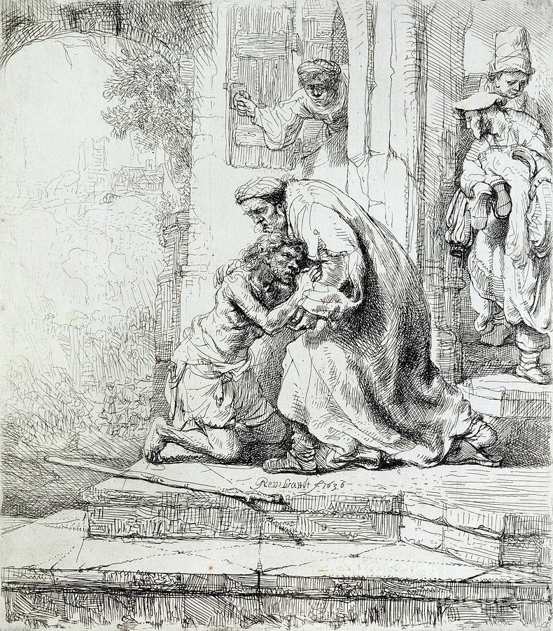 Rembrandt Drawing - Return Of The Prodigal Son by Rembrandt Harmensz. Van Rijn