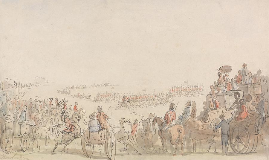Review of Light Horse Volunteers on Wimbledon Common Drawing by Thomas Rowlandson